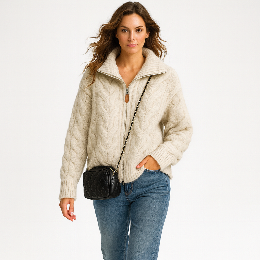 Sveter so zipsom a golierom pre ženy | Hrubý a mäkký zimný sveter | Voľný pohodlný strih