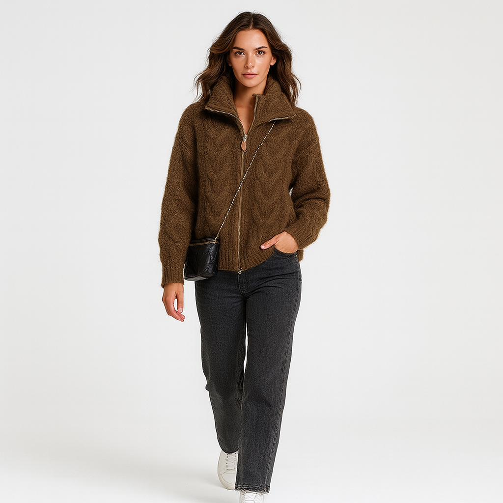 Sveter so zipsom a golierom pre ženy | Hrubý a mäkký zimný sveter | Voľný pohodlný strih