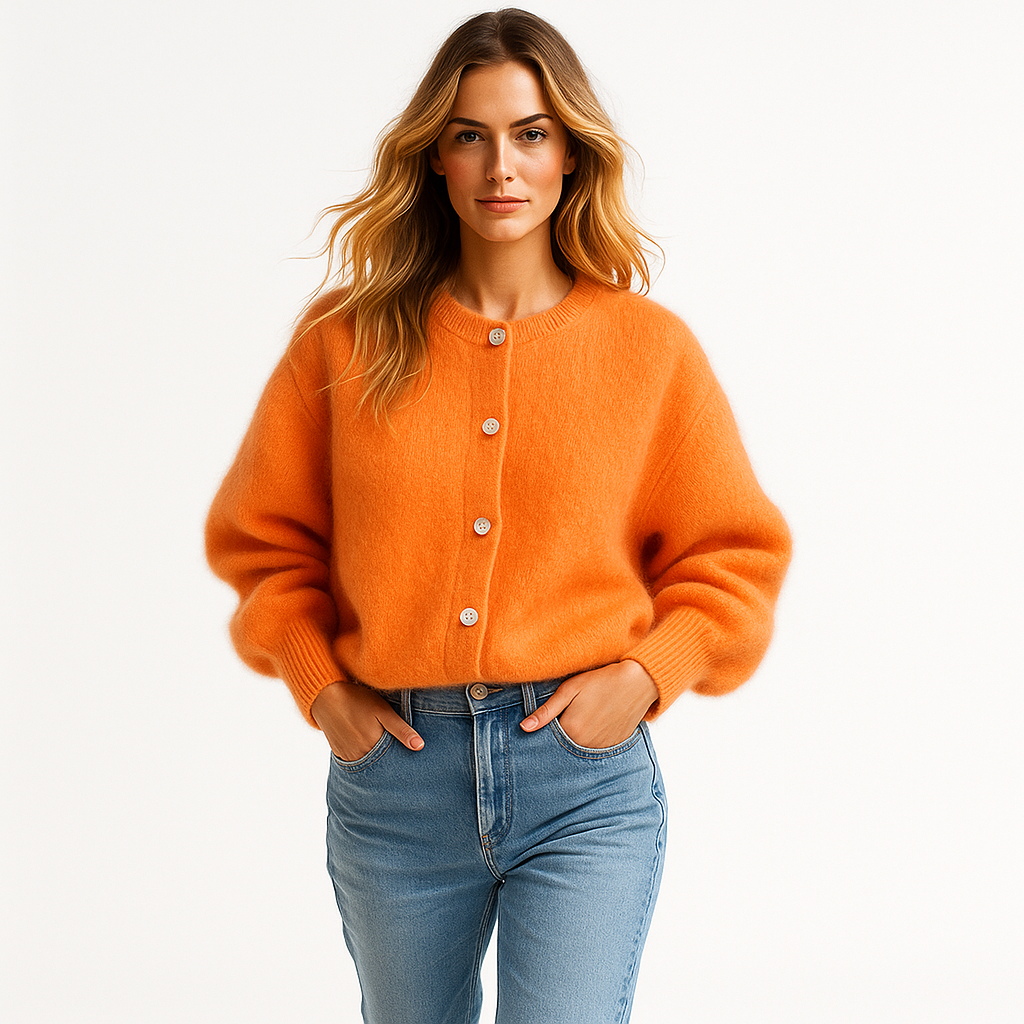 Dámsky pletený kardigán | Voľný strih | Okrúhly výstrih | Mäkká pletená kvalita