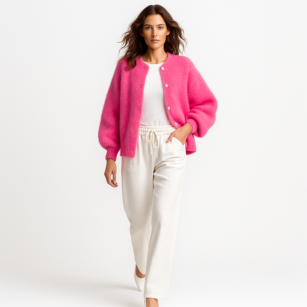 Dámsky pletený kardigán | Voľný strih | Okrúhly výstrih | Mäkká pletená kvalita