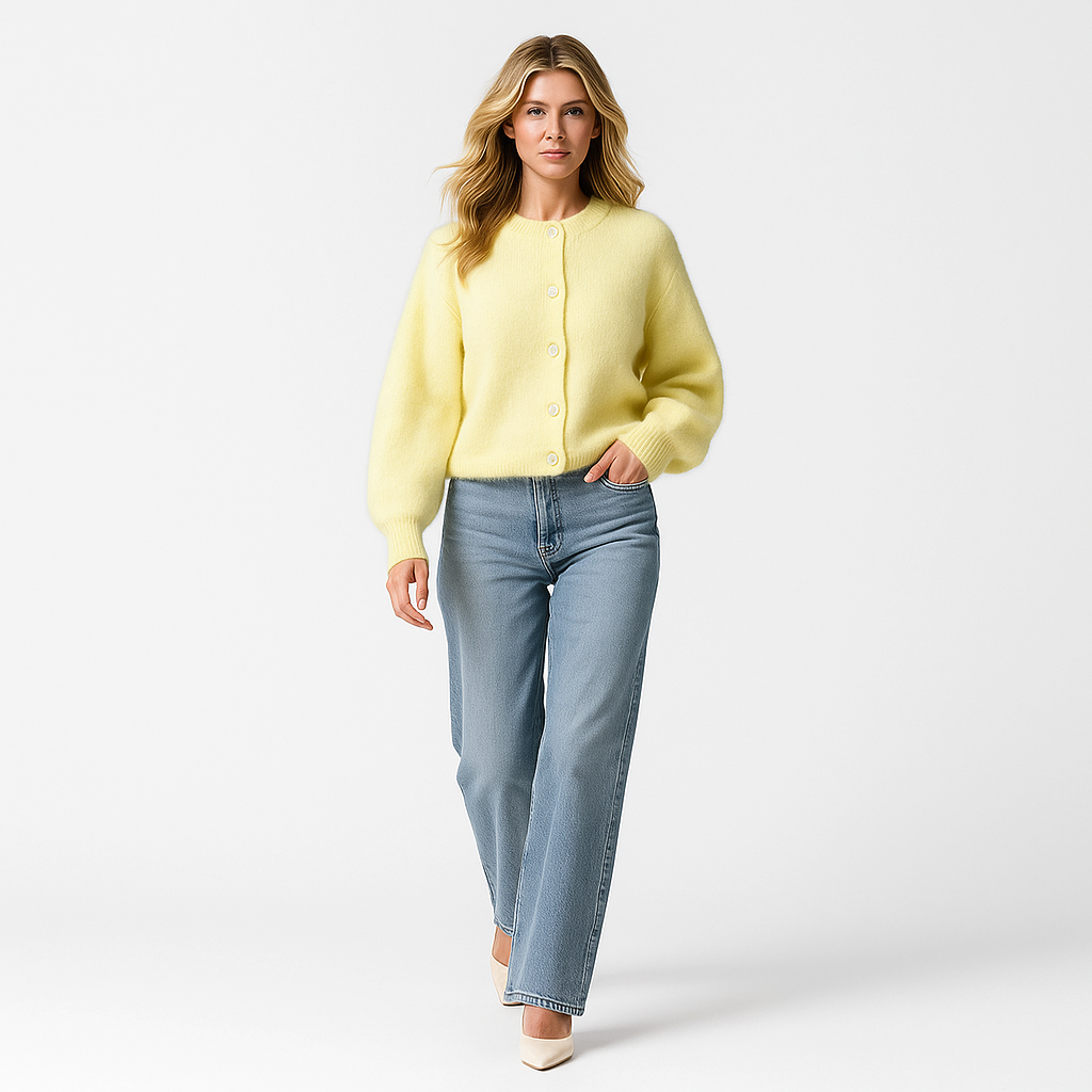 Dámsky pletený kardigán | Voľný strih | Okrúhly výstrih | Mäkká pletená kvalita