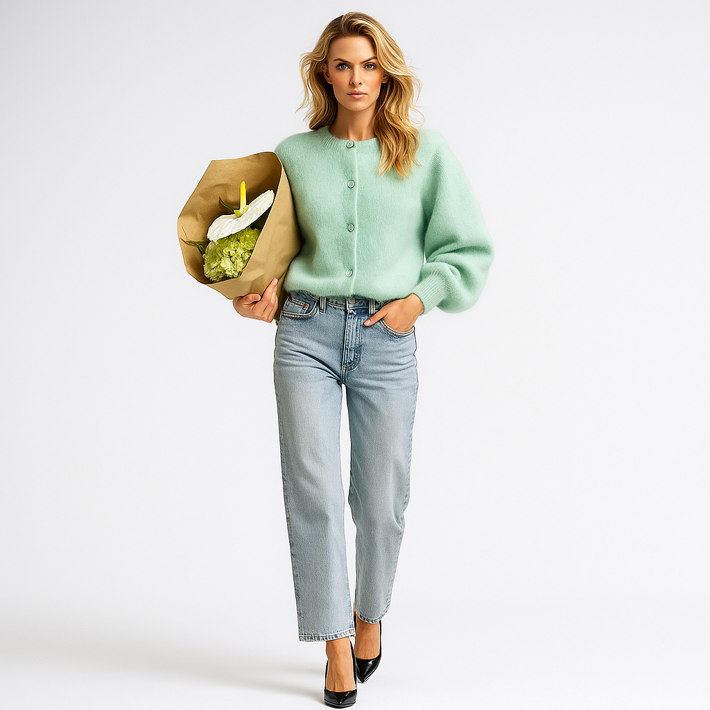 Dámsky pletený kardigán | Voľný strih | Okrúhly výstrih | Mäkká pletená kvalita