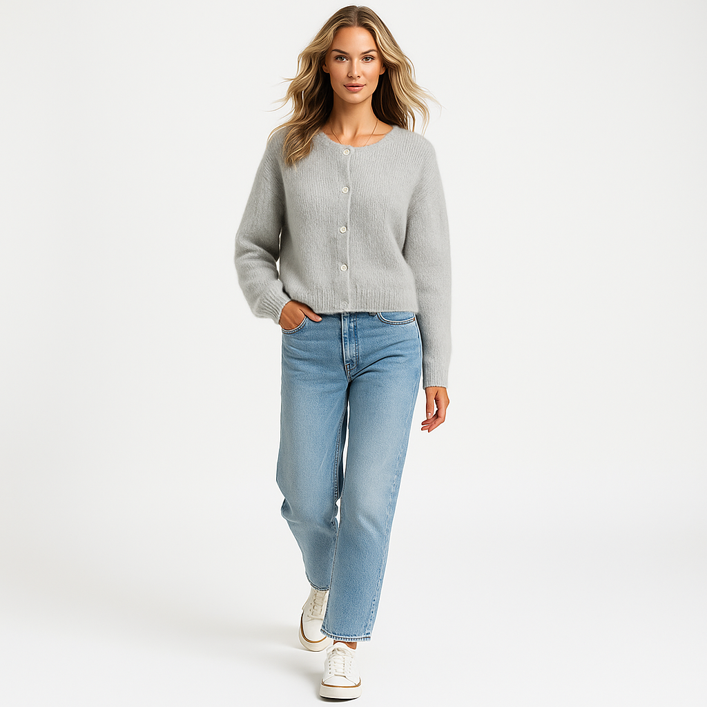 Dámsky pletený kardigán | Voľný strih | Okrúhly výstrih | Mäkká pletená kvalita