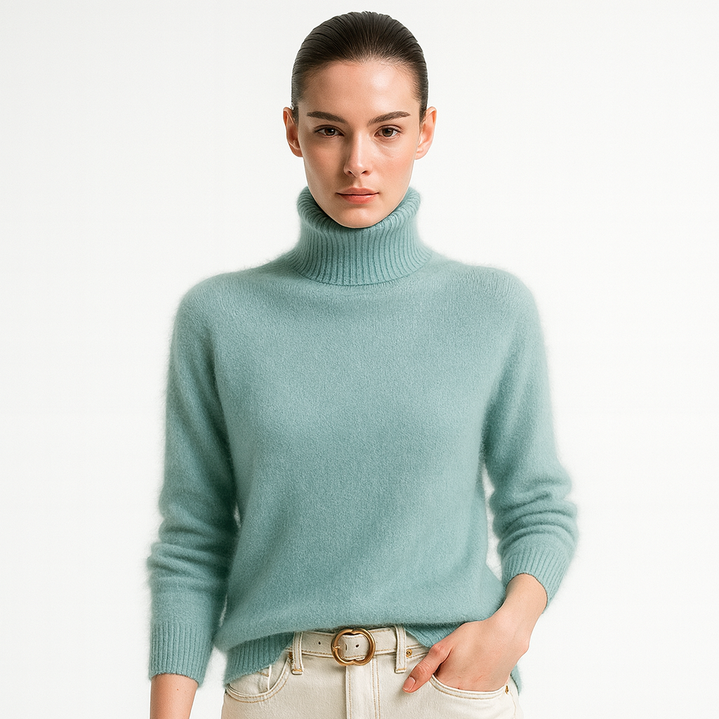 Dámsky pletený sveter na jeseň a zimu | Vysoký golier | Mäkká teplá kvalita v jemnom pletení