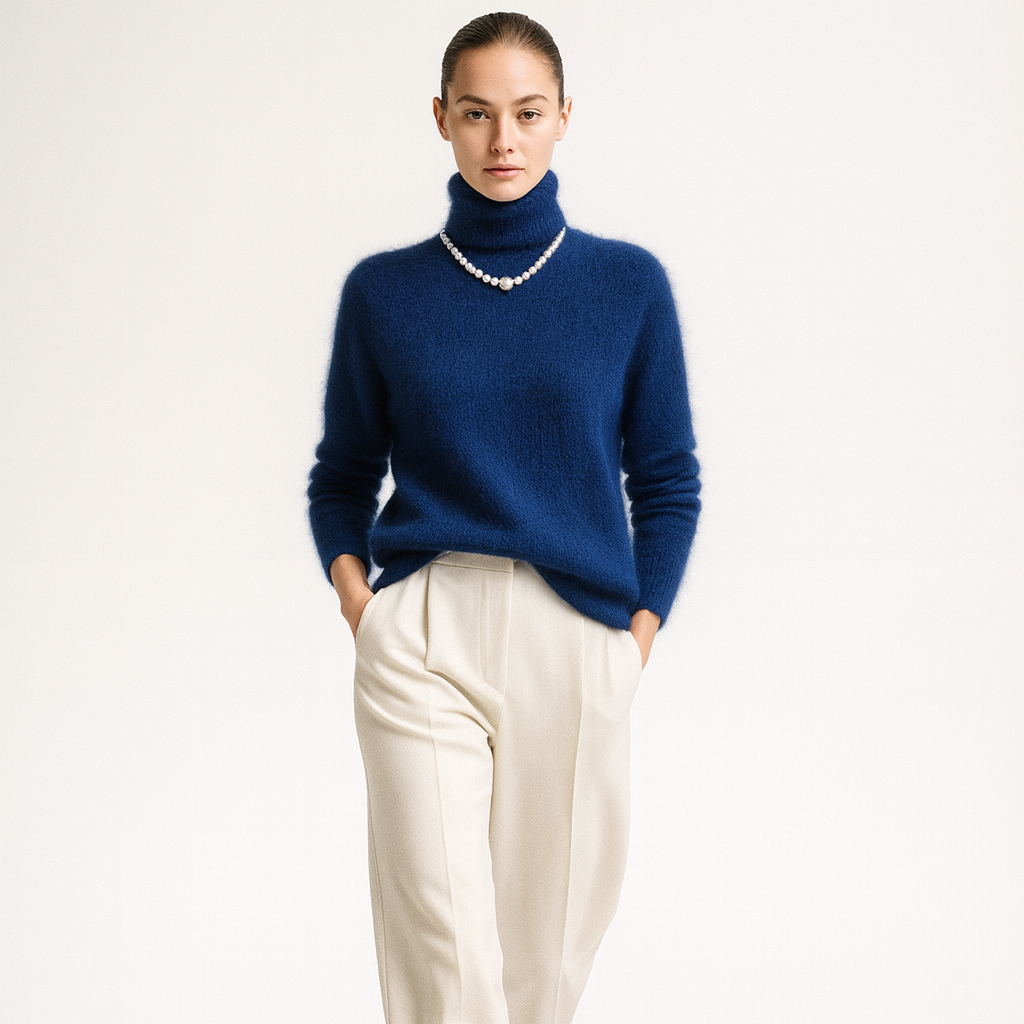 Dámsky pletený sveter na jeseň a zimu | Vysoký golier | Mäkká teplá kvalita v jemnom pletení