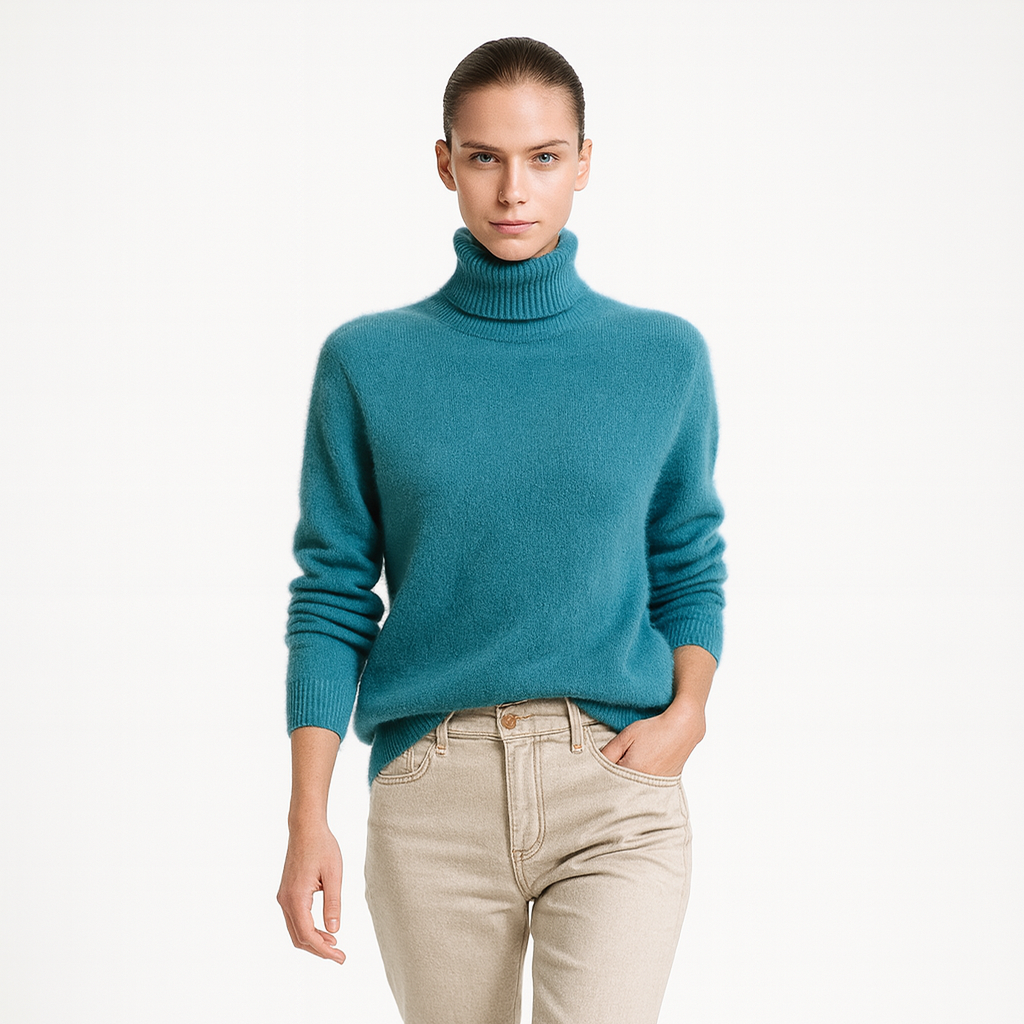 Dámsky pletený sveter na jeseň a zimu | Vysoký golier | Mäkká teplá kvalita v jemnom pletení