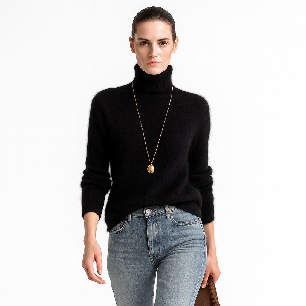 Dámsky pletený sveter na jeseň a zimu | Vysoký golier | Mäkká teplá kvalita v jemnom pletení