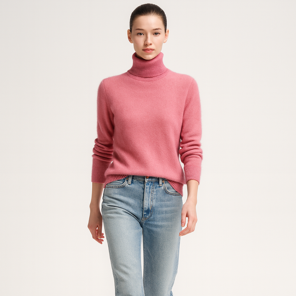 Dámsky pletený sveter na jeseň a zimu | Vysoký golier | Mäkká teplá kvalita v jemnom pletení