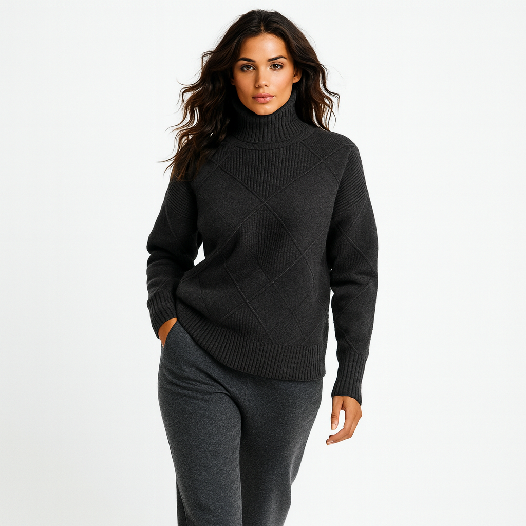 Dámsky pletený pulóver so štruktúrovaným vzorom | Vysoký golier | Mäkký a pohodlný na jeseň a zimu