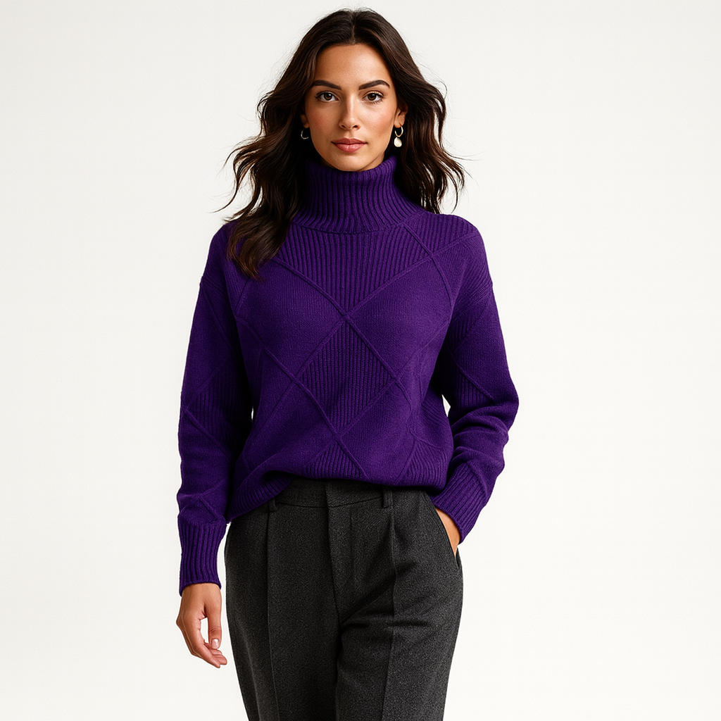 Dámsky pletený pulóver so štruktúrovaným vzorom | Vysoký golier | Mäkký a pohodlný na jeseň a zimu