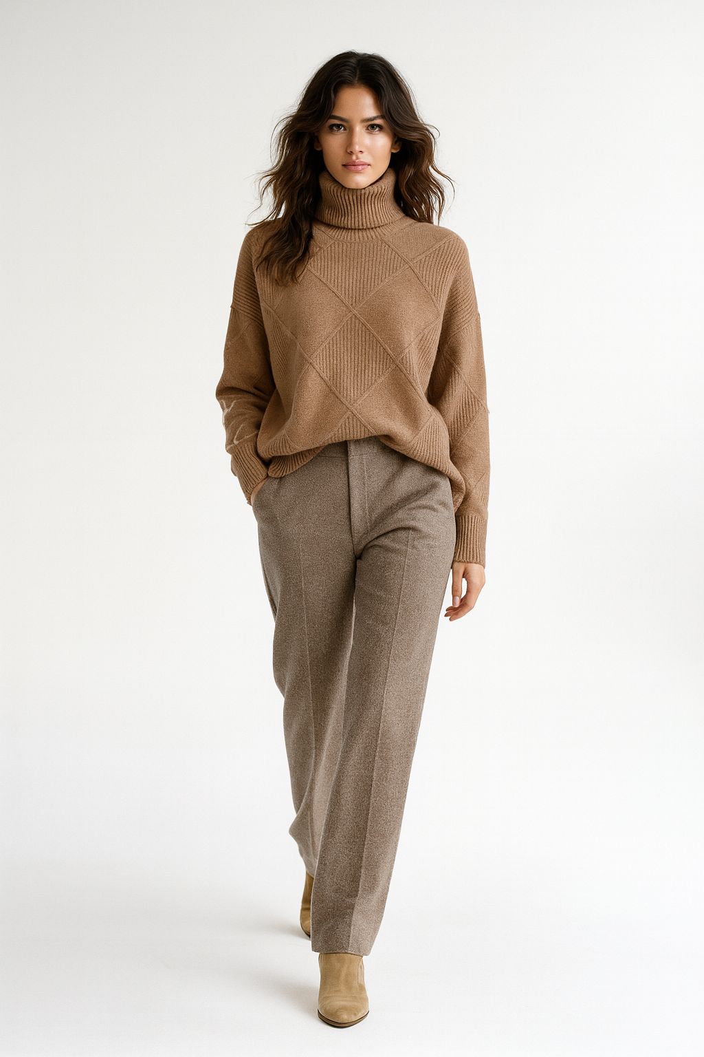 Dámsky pletený pulóver so štruktúrovaným vzorom | Vysoký golier | Mäkký a pohodlný na jeseň a zimu