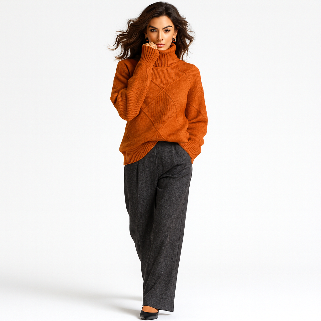 Dámsky pletený pulóver so štruktúrovaným vzorom | Vysoký golier | Mäkký a pohodlný na jeseň a zimu