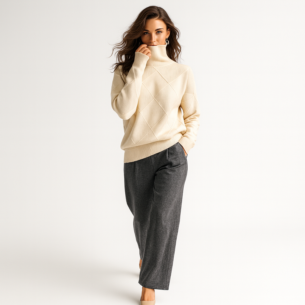 Dámsky pletený pulóver so štruktúrovaným vzorom | Vysoký golier | Mäkký a pohodlný na jeseň a zimu