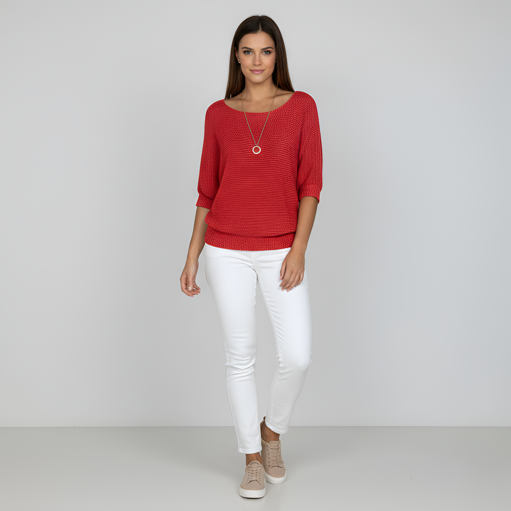 Πλεκτό γυναικείο πουλόβερ με άνετη εφαρμογή και λαιμόκοψη σκάφος