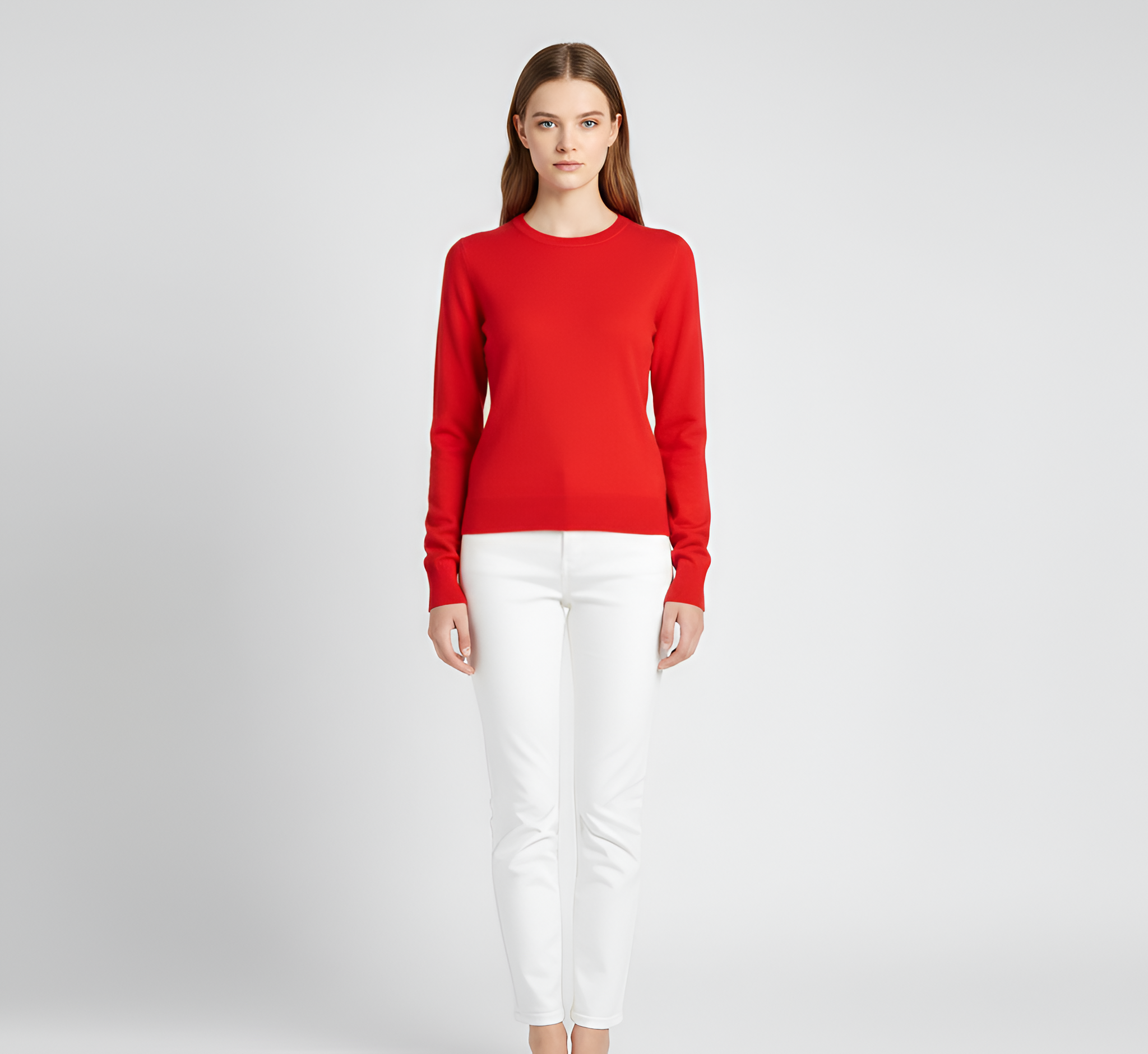 Γυναικεία πλεκτή μπλούζα με στρογγυλή λαιμόκοψη και μακριά μανίκια