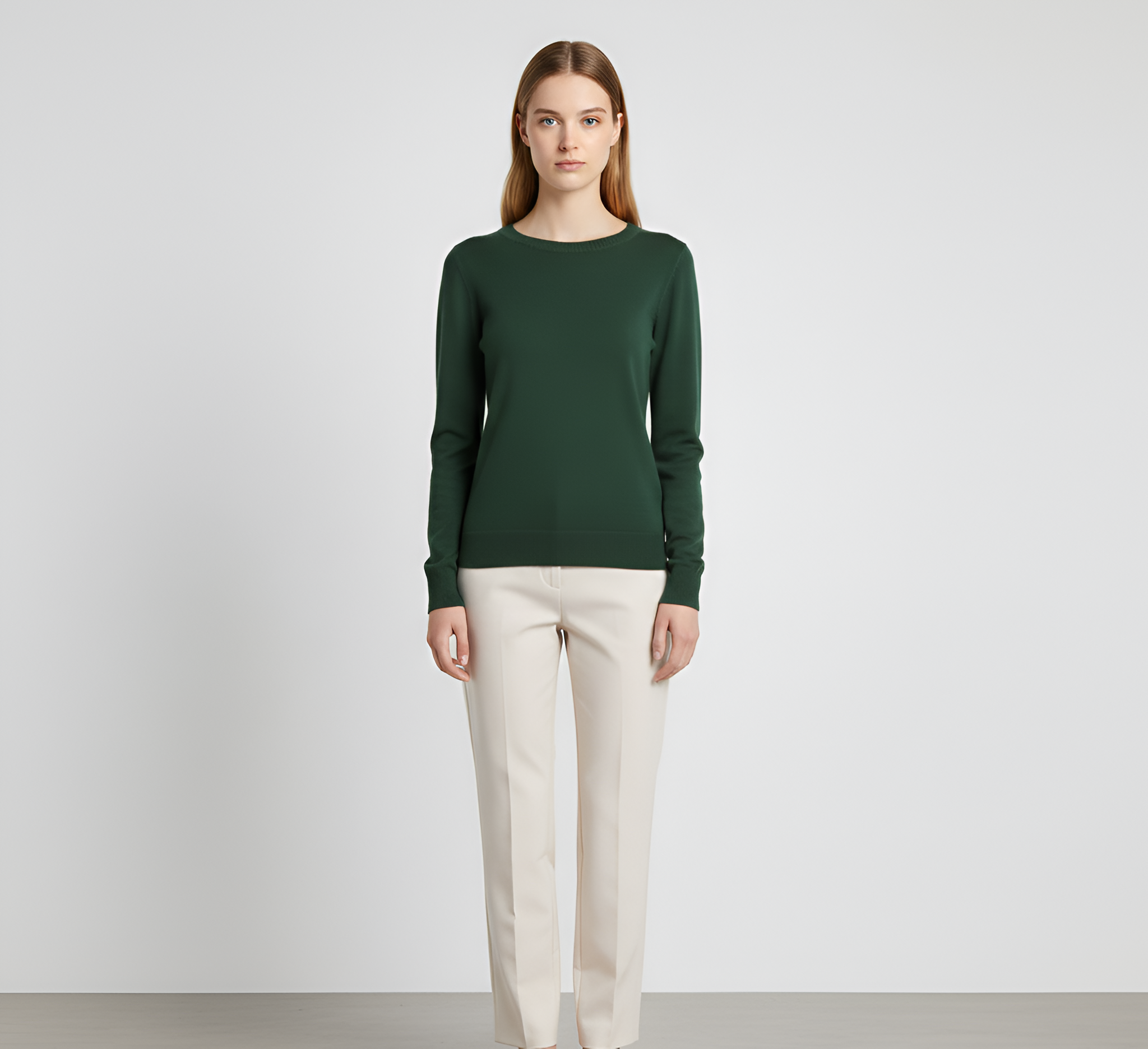 Γυναικεία πλεκτή μπλούζα με στρογγυλή λαιμόκοψη και μακριά μανίκια