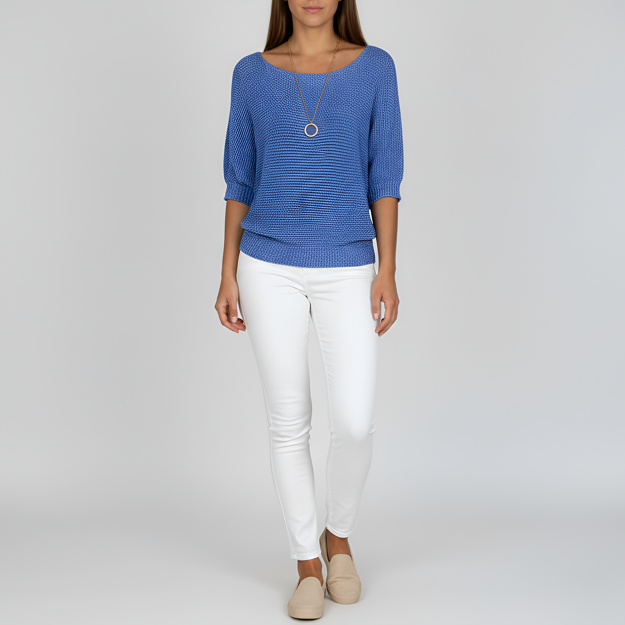 Πλεκτό γυναικείο πουλόβερ με άνετη εφαρμογή και λαιμόκοψη σκάφος