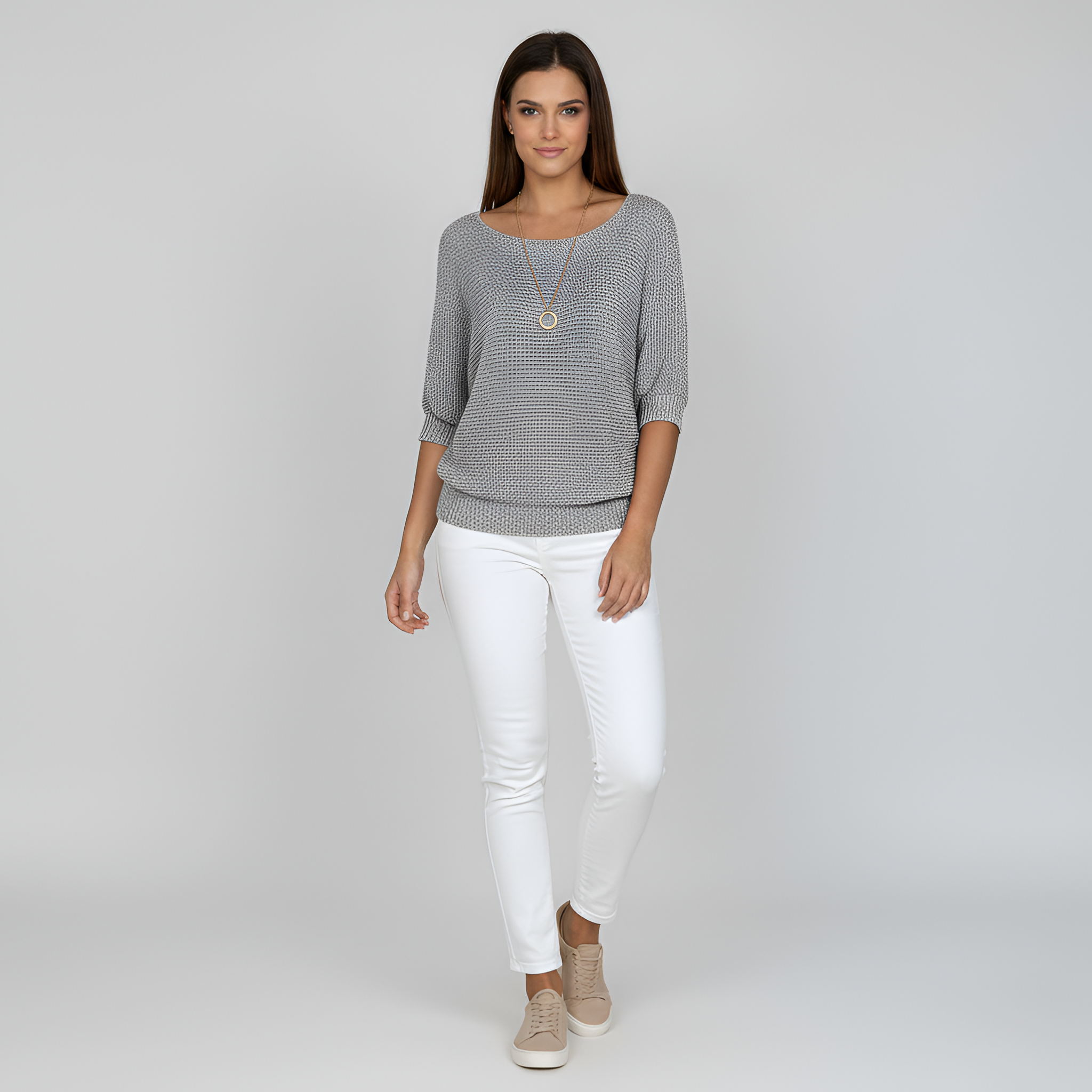 Πλεκτό γυναικείο πουλόβερ με άνετη εφαρμογή και λαιμόκοψη σκάφος