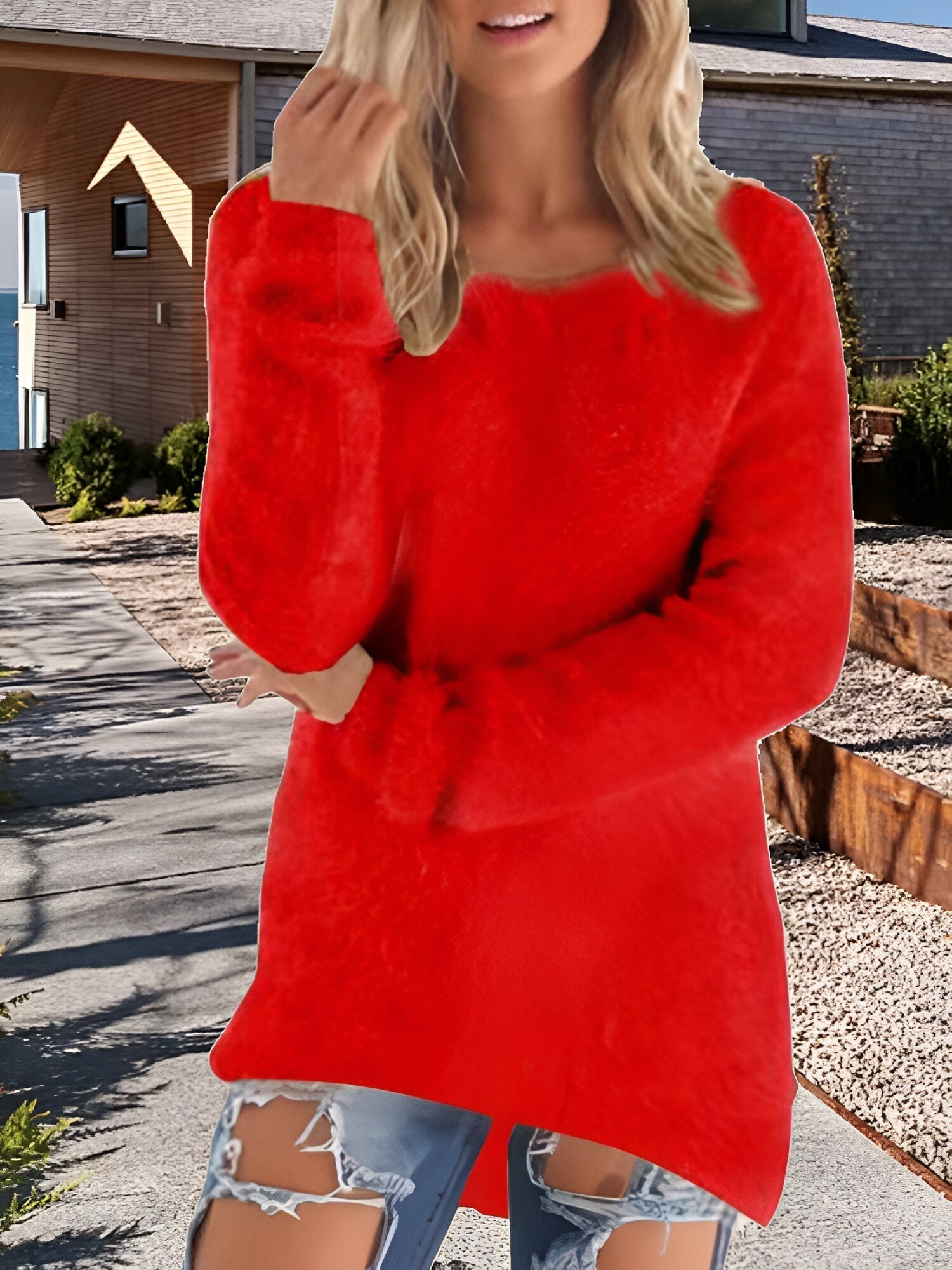 Langærmet trøje med blød overflade og afslappet pasform til damer